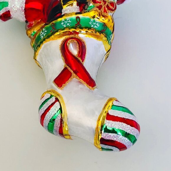 Christipher Radko Glass Ornament Heart Disease Awareness Santa Stocking Presents - Picture 3 of 7